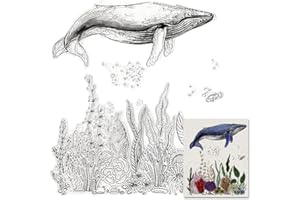 THREETOLS Sea Fish Clear Stamps for Card Making, Seaweed Ocean World Colossal Whale Clear Silicone Stamps for Carding Making Scrapbooking Transparent Stamps Silicone Stamps Photo Album Decor Decoration