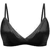SilRiver Women's Silk Satin Wire-Free Padded Bralette with Soft Silk Cup Bra Top