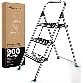 DIAMONDFORGE 3 Step Ladder, Folding Step Stool with Anti-Slip Wide Pedal, Soft Handle, Anti-Slip Feet, Sturdiest Steel Constr