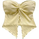 SOLY HUX Women's Tube Top Twist Split Hem Strapless Sleeveless Asymmetrical Going Out Crop Tops