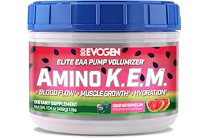 Evogen Amino K.E.M. - EAA & BCAA Powder Pump Volumizer | BCAAs Amino Acids Supplement for Blood Flow, Muscle Growth, & Hydration | Sour Watermelon | 30 Servings