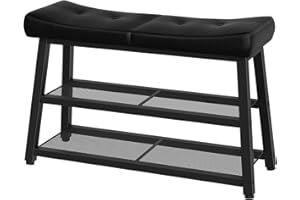 YATINEY Shoe Bench, 3-Tier Shoe Rack, Entryway Bench with Storage and Cushion, for Hallway, Foyer, Bedroom, Black HX02BB