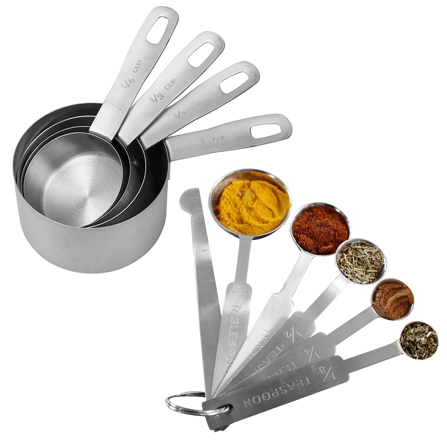 Stainless Steel 10 Pieces Stackable Kitchen Cooking, Baking Measuring Cups and Measuring Spoons for Dry and Liquid Ingredients – Nesting Cups Easy Grip Handle Cookware Tool