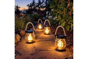 ACHUHE Kaliqo Solar Lantern Outdoor Lights, 2025 New Kaliqo Camp Lamp Solar Flame Lanterns, Hemp Rope Hanging Outdoor Waterproof Solars Light with Dancing Flame for Garden & Yard (Type-A, 4pcs)
