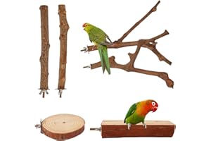 GURECOD 6PCS Bird Perch Set Parrot Stand Bird Toys for Parakeets Chewing Exercise Branches, Bird Cage Accessories for Cockatiels Conure Budgies, Non-Slip Perch 2 Grape Stick Paw Grinding Fork Perches