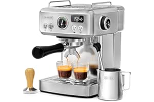 HIBREW H10A 58mm Espresso Machine, Compact Design with Stainless Steel Portafilter, Customizable Temp & Coffee Volume, Smart Display + 20Bar Pressure Gauge. (Silver)