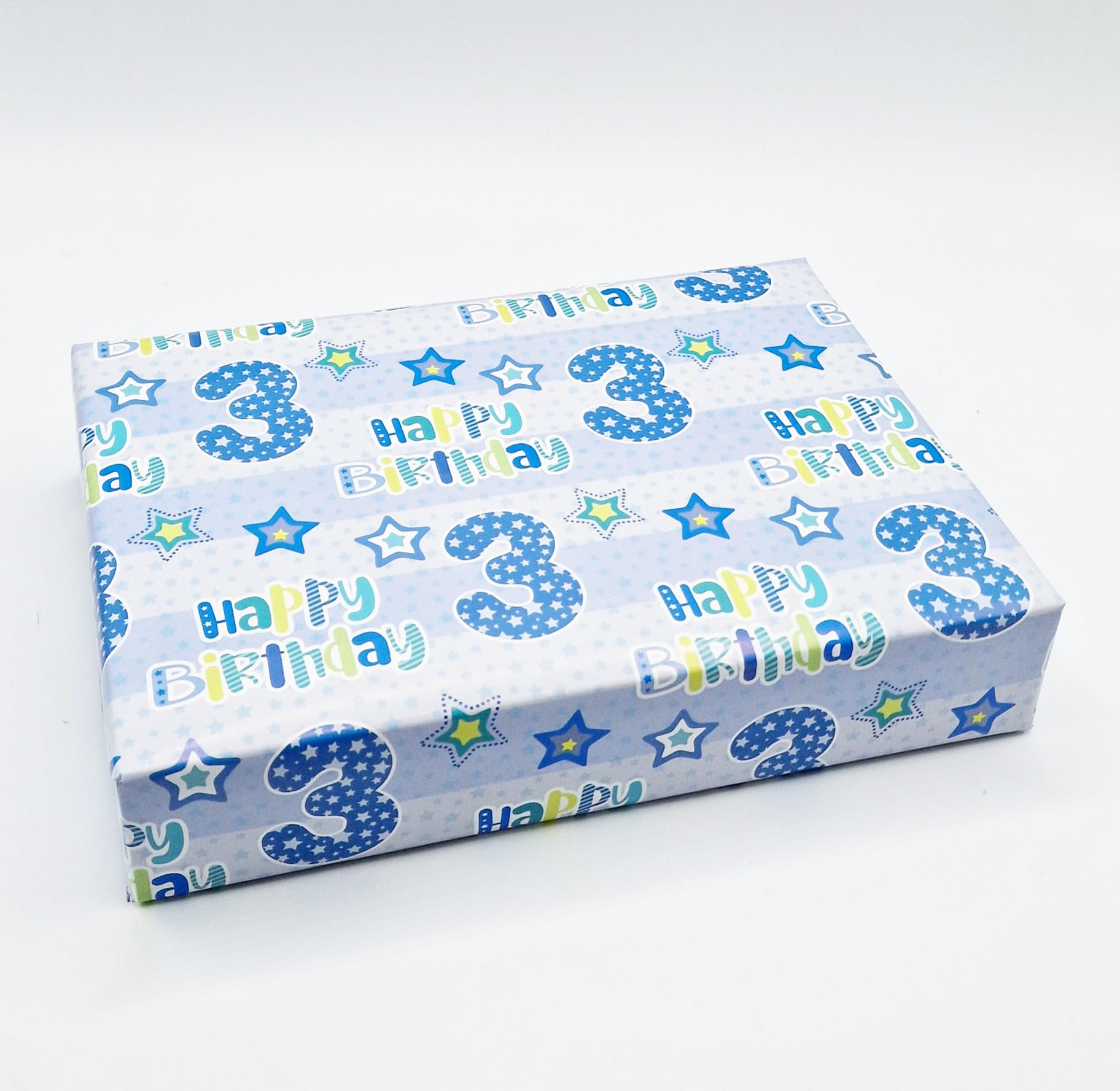 2 Sheets + 2 Gift Tags 3rd Birthday Boy Blue Wrapping Paper Age 3 Cute Birthday Gift wrap Blue (PA)