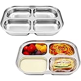 Korean Stainless Steel Divided Plates for Toddlers, Kids, Babies, Premium 304, Electro-Polished, No Black Residue, BPA-Free, 4-Compartment Food Tray, Camping, Balanced Meals, Set of 2