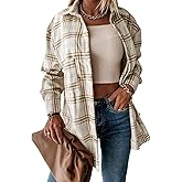 Blansdi Womens Flannel Shacket Plaid Button Down Long Sleeve Shirts Jacket Coats Fall Outfits Fashion Clothes 2025