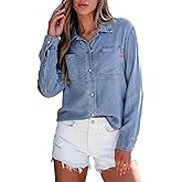 Sidefeel Women's Denim Shirts Button Down Jean Shacket Spring Outfit 2025 Long Sleeve Chambray Blouse Top