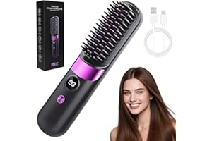 Hemioke Cordless USB Rechargeable Ionic Hair Straightener Brush, Anti Frizz Ceramic Heated Brush for Thick Curly Hair, Fast Heating Travel Hair Straightener Brush for Women