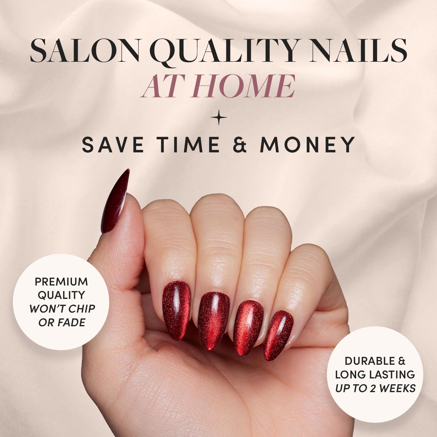 Glamnetic Press On Nails - Ruby Slipper | Deep Red Sparkly Short Almond Fake Nails with a Velvet Finish, Reusable | 15 Sizes - 30 Nail Kit with Glue - Image 2