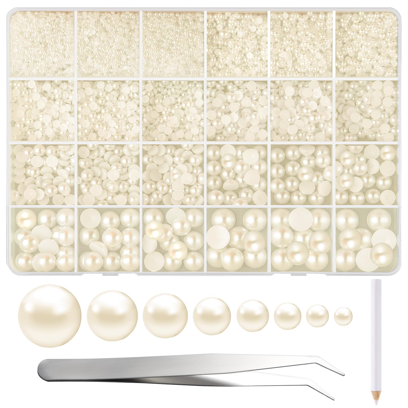 NACHLYNN 12000 Pcs Flat Back 8 Sizes Beige Flatback Pearl Beads Half Pearl Bead Half Round Pearls for Crafts Embellishment Shoes DIY Phone Case Making — image 1