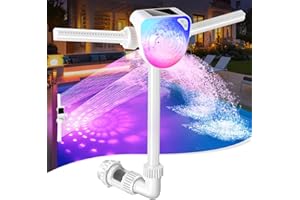 KSHEAT 2 in 1 Pool Fountain with RGB LED Solar Pool Lights, 360°Adjustable Pool Water Fountain Pool Sprinkler Fountain,Dual Spray Sprinkler Pool Fountain Waterfall Sprayer for Cool In/Above Ground Pool Water