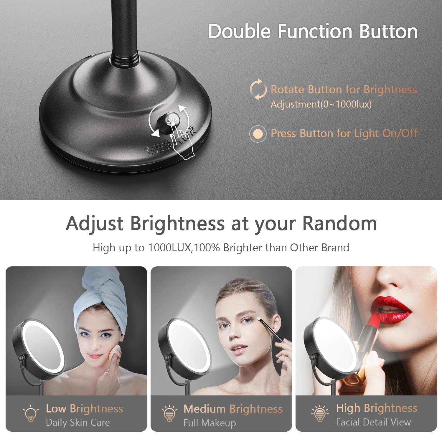 Professional 8.5" Lighted Makeup Mirror, 10X Magnifying Vanity Mirror with 32 Medical LED Lights, Senior Satin Nickel Cosmetic Mirror, Brightness Adjustable(0-1100Lux) Desk Lamp Night Light Alternative : Beauty