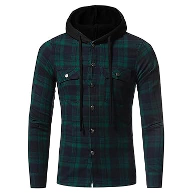 Männer Plaid Hoodies,Moonuy Herren Herbst Winter Charme Schlank Langarm Plaid Kapuzen Shirt Persönlichkeit Patchwork Bluse St