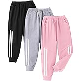 EDFTM Girls' 3 Pack Sweatpants Kids Cotton Elastic Waisted Joggers Athletic Pants with Pockets 3-14 Years