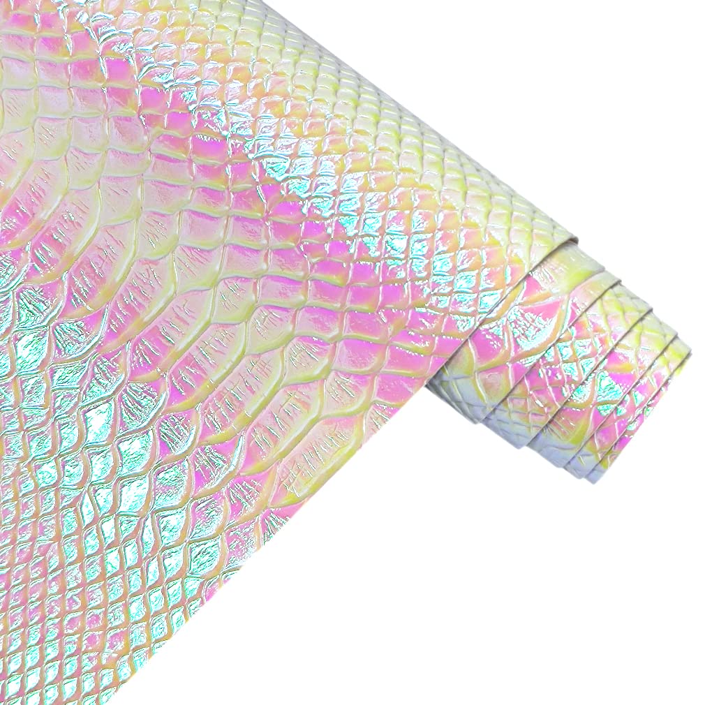 30x135cm Holographic Crocodile Skin Vinyl, Metallic Alligator Faux Leather, Embossed Craft Fabric for DIY Sewing Project (White)