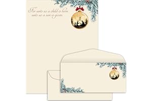 LONFLINESS 50 Set Christmas Holy Family Letterhead with Envelopes Christmas Computer Print Paper Stationery Paper for Note Letters to Santa Invitations Office School 8.5 x 11 In