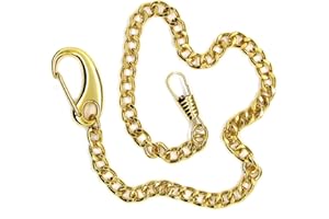 watchvshop Pocket Watch Chain Albert Chain Gold Tone Fine Polish Vest Chain with Large Lobster Claw Clasp FC12A
