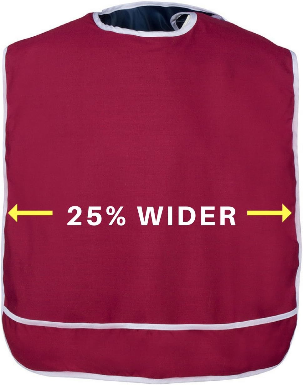 Adult Bib for Eating, Waterproof Clothing Protector with Crumb Catcher. Machine Washable (red-Wide): Health & Personal Care