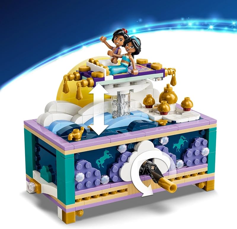 | Princesas Disney Joyero de Jasmine – Juguete de Aladdin con 2 Mini Muñecos, 2 Anillos y Lámpara del Genio – Decoración para la Habitación – Regalo para Niñas de 6+ Años y Fans – 43295