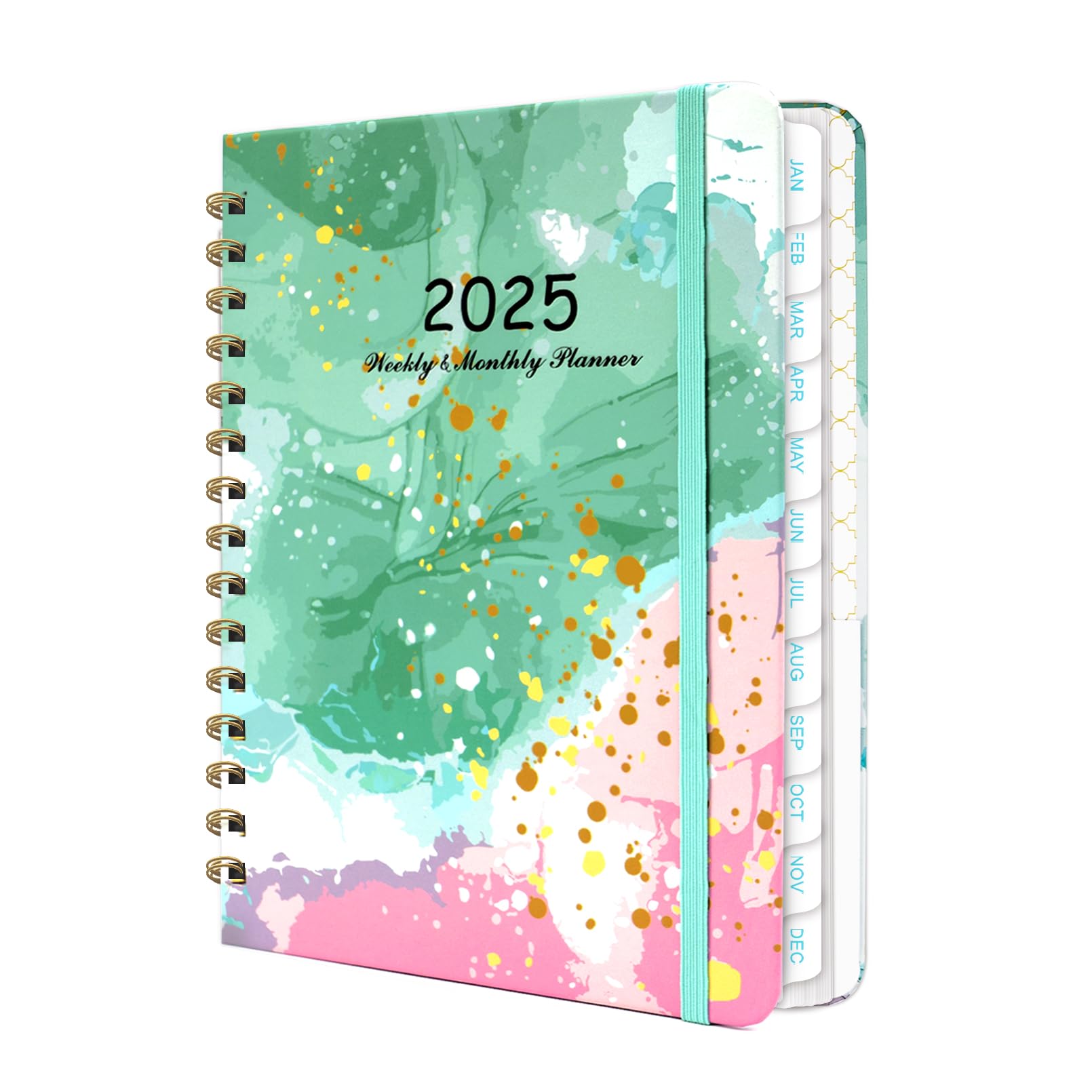 Photo 1 of 2025 Planner- Weekly and Monthly Planner, January 2025 - December 2025, Spiral Bound Hardcover Calendar Planner Book with Tabs, Inner Pocket, Perfect for School Supplies Office Home , A5 (6.3" x 8.5"), Green