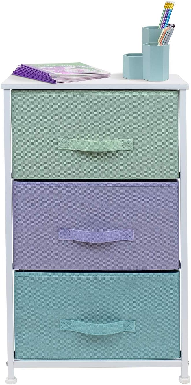 Sorbus Nightstand with 3 Drawers - Bedside Furniture & Night Stand End Table Dresser for Home, Bedroom Accessories, Office, College Dorm, Steel Frame, Wood Top (3-Drawer, Pastel/White): Kitchen & Dining