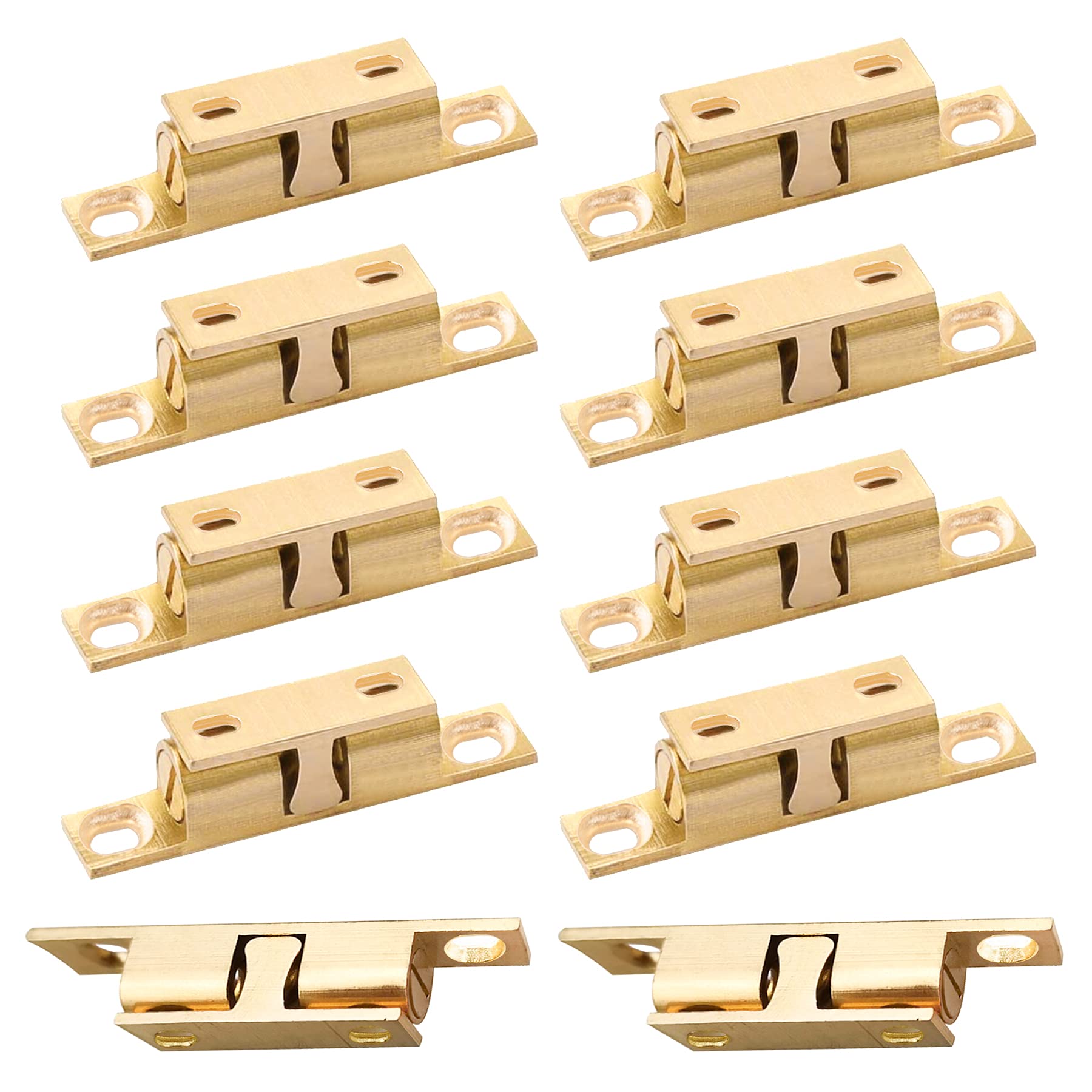 YEYIT 10 Pcs Double Ball Roller Tension Door Catches, Adjustable Cupboard Double Roller Latch for Wardrobes Cabinet Kitchen Closet Furniture (Golden,Excluding Screws)