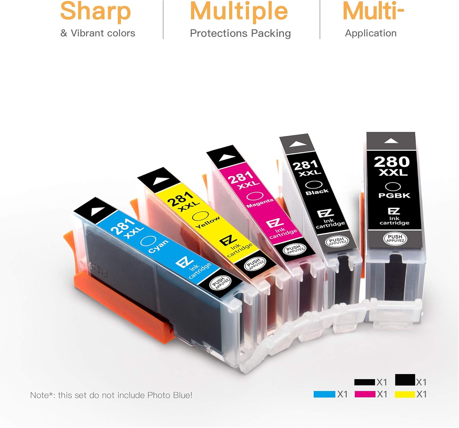 E-Z Ink (TM) Compatible Ink Cartridge Replacement for Canon PGI-280XXL CLI-281XXL 280 XXL 281 XXL for PIXMA TR7520 TR8520 TS6120 TS6220 TS8120 TS8220 TS9120 TS9520 TS6320 TS9521C Printer (5 Pack): Office Products