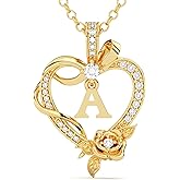 AGZBT Initial Heart Necklace Gift for Women – 14K Gold Plated Rose Pendant, Personalized Letter Jewelry for Wife, Mom, Grandma, Sister – Birthday, Anniversary for Her