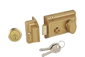 SUMBIN Night Latch Deadbolt Rim Lock,Antique Locks with Keys for Front Door,Gold Finish
