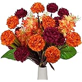 NAHUAA Fall Flowers Artificial 4 Bundles Fake Fall Mums Burnt Orange Chrysanthemum Flowers Artificial Bouquets Silk Mums for Outdoors DIY Thanksgiving Decorations Autumn Porch Decor Cemetery