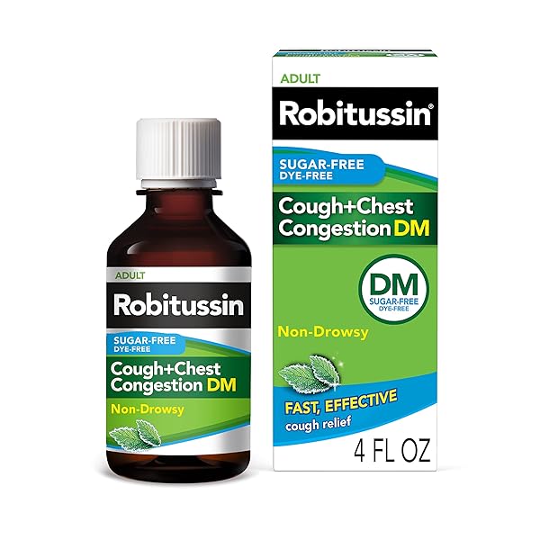 ROBITUSSIN SUGAR FREE COUGH + CHEST CONGESTION DM, COUGH AND CONGESTION MEDICINE, MINT FLAVOR – 4 FL OZ