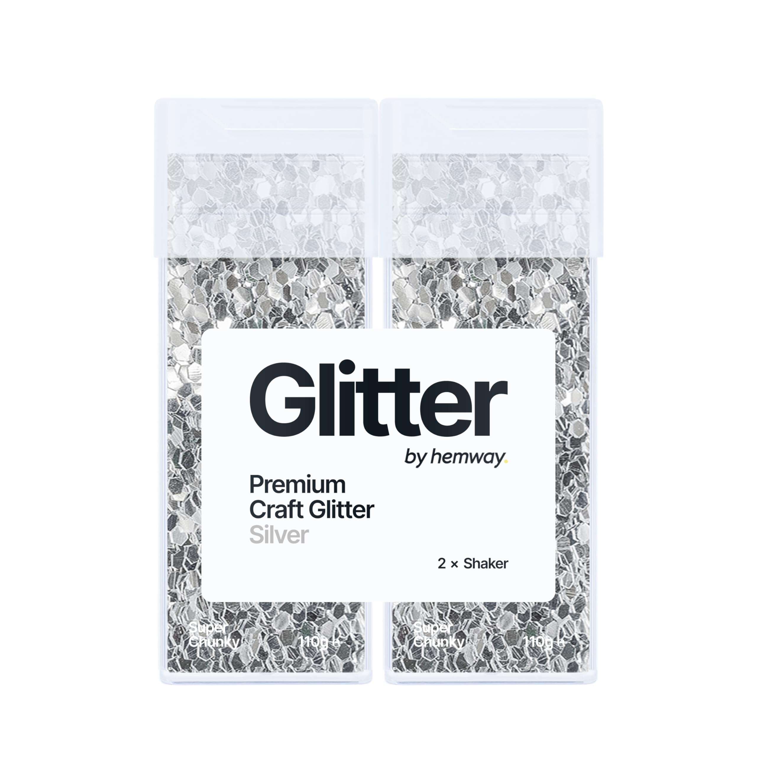 Hemway Glitter Shaker Silver 110g x2 Pack Super Chunky, Craft Glitter Shakers for Resin & Epoxy Crafts, Christmas Art Supplies, Nail, Body, Face, Eye, Festival, Crafting, Slime, Sparkle