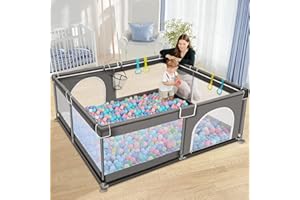 COMOMY Baby Playpen for Toddlers, 79" x 63" Extra Large Baby Playard, Safe and Non-Slip Baby Fence, Full Mesh Design, Indoor & Outdoor Kids Activity Center, Baby Play Pens (Dark Grey)