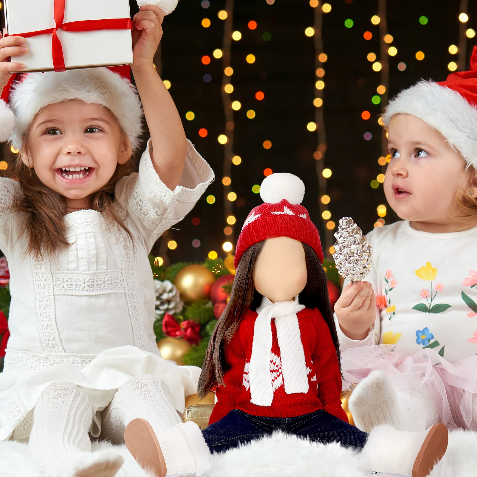 Bencailor 6 Pcs 18 Inch Christmas Doll Clothes and Accessories Winter Outfits Set Sweaters Trousers Hats Shoes Gloves for 18 Inch Doll Gifts(Red White)