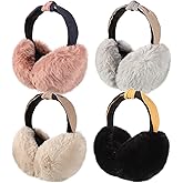 Geyoga 4 Pcs Women Winter Ear Muffs Cute Faux Fur Warm Earmuffs Covers Foldable Winter Women Furry Earmuffs Girl Ear Warmers