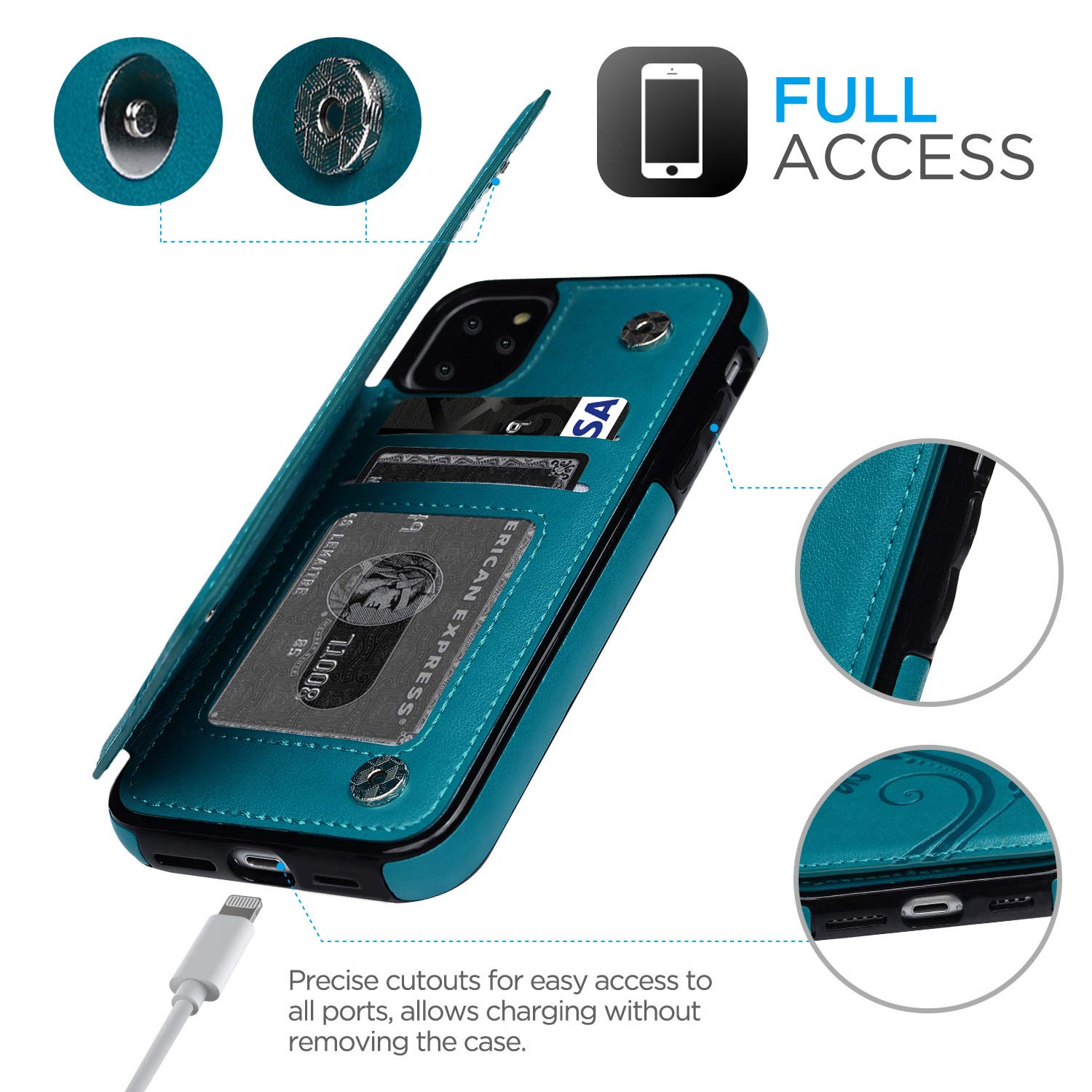 SUPWALL iPhone 11 Pro Max Wallet Case, Case with Card Holder Embossed Butterfly Premium PU Leather Double Magnetic Buttons Flip Shockproof Protective Cover for iPhone 11 Pro Max 6.5 inch, Blue