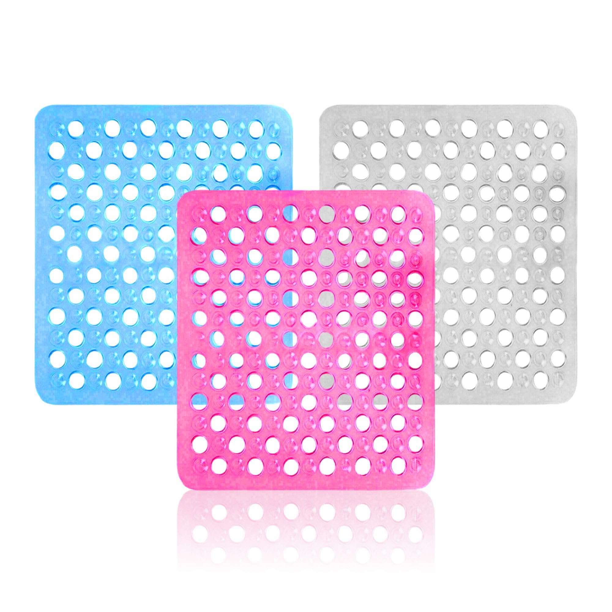 AHAD Shower Mat Heavy Duty Non Slip PVC Bath Mat With Drain Holes And Suction Cups Washable Bath Shower Mat For Elderly Bathroom Supplies Home Accessories Approx 48 X 31cm Assorted Colour (1Pc)