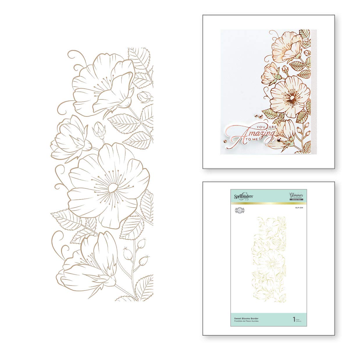 Spellbinders Sweet Blooms Border by Becca Feeken Glimmer Hot Foil Plate Set, Metal