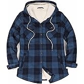ThCreasa Womens Sherpa Lined Plaid Hooded Flannel Jacket with Hand Pockets Button Down Shirt Jackets