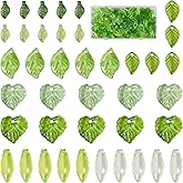 Pandahall 320Pcs Green Acrylic Leaf Beads Charms Transparent Maple Tree Leaves Pendants Cute Green Leaf Beads Caps for Jewelry Making Necklace Earring