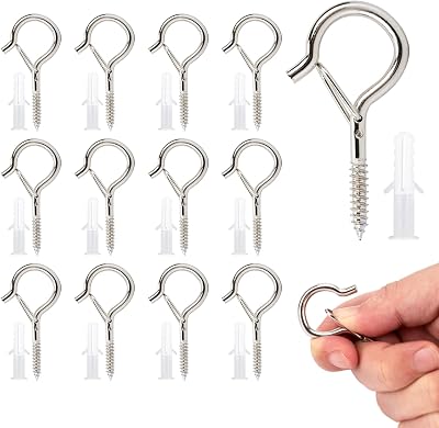 KINGLAKE 12 Pcs Screw in Hooks Q Hanger Outdoor Light Fittings Silver