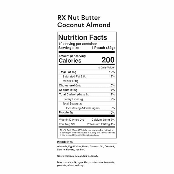 RX NUT BUTTER ALMOND BUTTER, COCONUT, DELICIOUS FLAVOR, 11.3OZ BOX (10 COUNT)