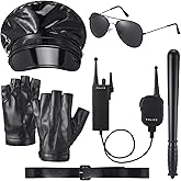 Mepase 7 Pcs Women Police Costume Accessories Women Police Officer Accessory Set Cop Costume with Baton Gloves Hat Belt and Walkie-talkie for Halloween