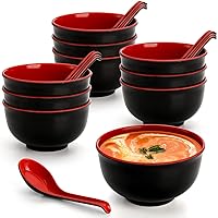 Lyellfe Set of 10 Miso Soup Bowl with Spoon, Restaurant Quality Melamine Cereal Rice Bowl, 16 Oz Unbreakable Japanese Dinnerw