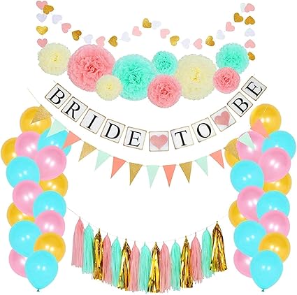 Amazon Com Peach And Mint Bridal Shower Decorations Kit Pink
