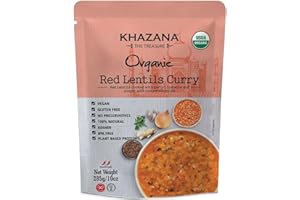 Khazana Organic Ready to Eat Meals - Red Lentils Curry (Pack of 1, 10oz Pouches) - Non-GMO, Vegan, Gluten Free & Kosher - Authentic Indian Cuisine in 90 Seconds!