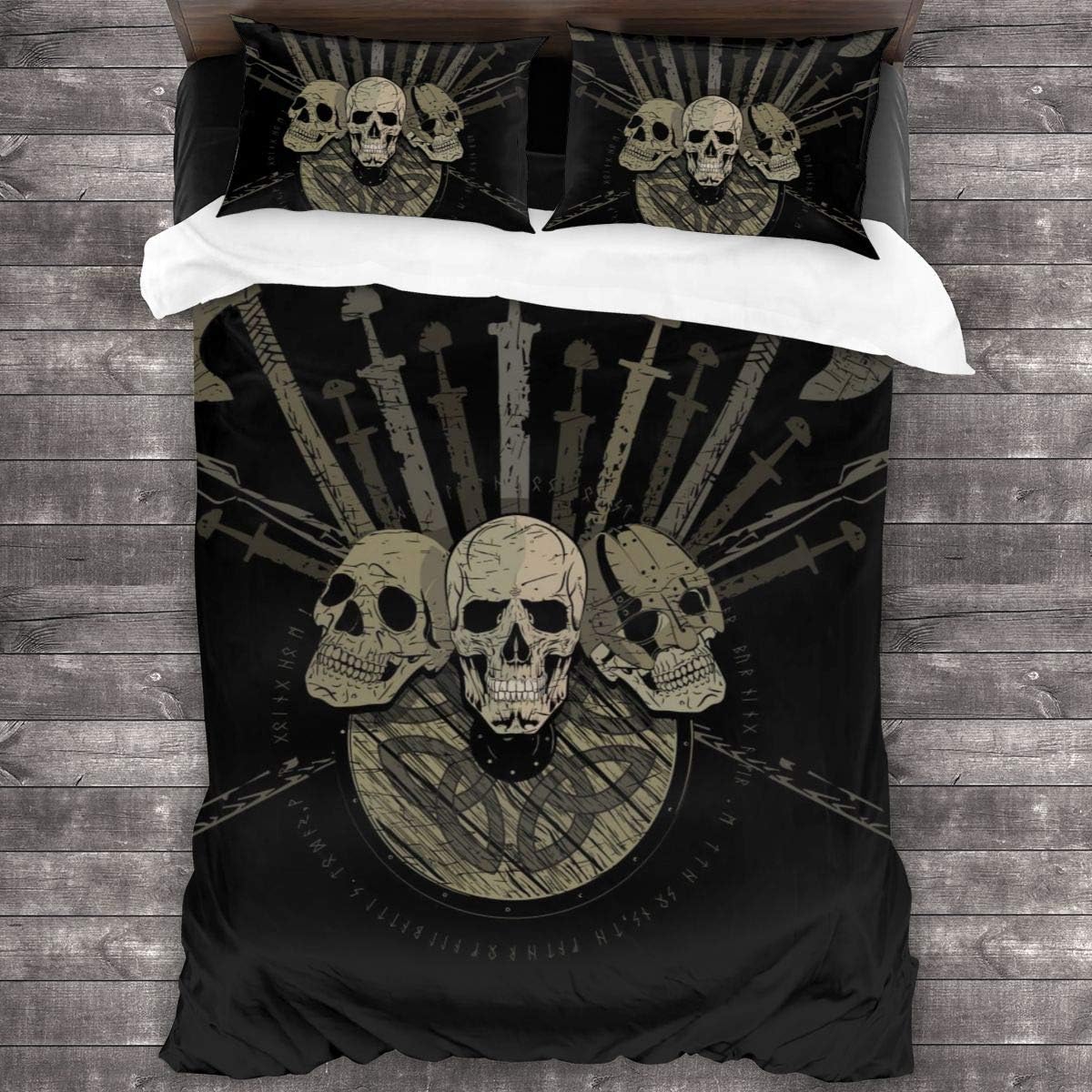 Amazon 布団カバー シングル 3点セット 寝具カバー セット ベッド用 布団用 掛け布団カバー ラグナロクバイキングデザイン バイキングの3つの 頭蓋骨 バイキングの盾 肌に優しい 抗菌防臭加工 寝具カバーセット オンライン通販